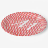 Monogramm für rotes und weißes Gingham-Design Pappteller (Schrägansicht)