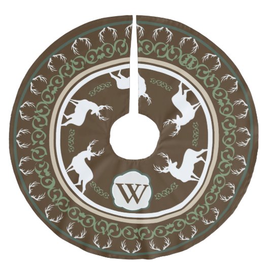 Monogramm für rustikale Silhouetten und Antler Polyester Weihnachtsbaumdecke (Vorderseite)