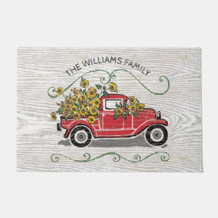 Monogramm für rustikale Vintage rote Lkw-Sonnenbl Fußmatte