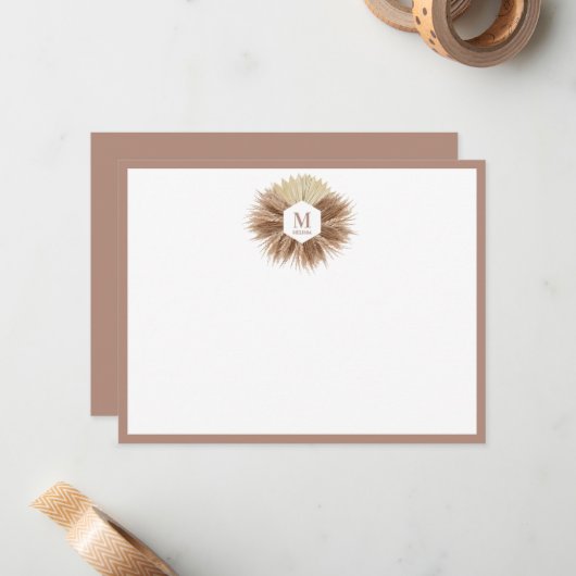 Monogramm für rustikale, warme neutrale Farben Mitteilungskarte (Vorderseite/Rückseite Beispiel)