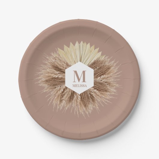 Monogramm für rustikale, warme neutrale Farben Pappteller (Vorderseite)