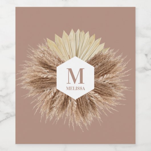 Monogramm für rustikale, warme neutrale Farben Weinetikett (Einzelnes Label)