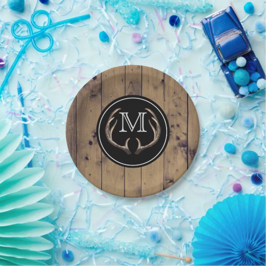 Monogramm für rustikales Holz Pappteller (Party)