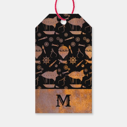 Monogramm für Rusty Steampunk-Schiffe Geschenkanhänger (Vorderseite)