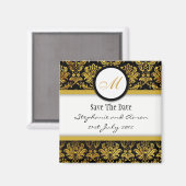 Monogramm für Schwarz-Gold-Damask Save the Date Magnet (Vorderseite/Rückseite)