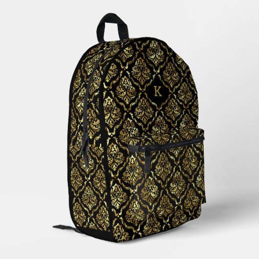 Monogramm für Schwarz-Gold-Damaskus Bedruckter Rucksack (Rückseitige Ecke links)