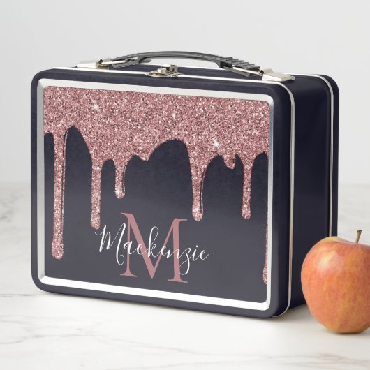 Monogramm für Schwarz-Rose-Gold-Drilling-Glitzer Metall Brotdose (Beispiel)