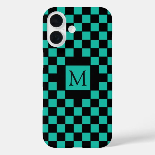 Monogramm für Schwarz und Aquamarines Prüfbrett Case-Mate iPhone Hülle (Rückseite)