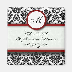 Monogramm für Schwarz und Burgund-Damask Magnet