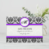 Monogramm für Schwarz und Lila Damaskus Save the D Date (Stehend Vorderseite)