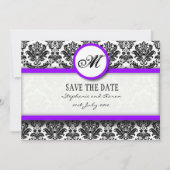Monogramm für Schwarz und Lila Damaskus Save the D Save The Date (Vorderseite)