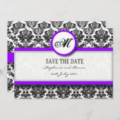 Monogramm für Schwarz und Lila Damaskus Save the D Save The Date (Vorne/Hinten)