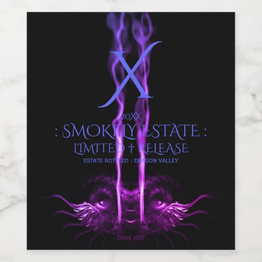 Monogramm für Schwarz und Lila Drachenrauchen Weinetikett (Einzelnes Label)