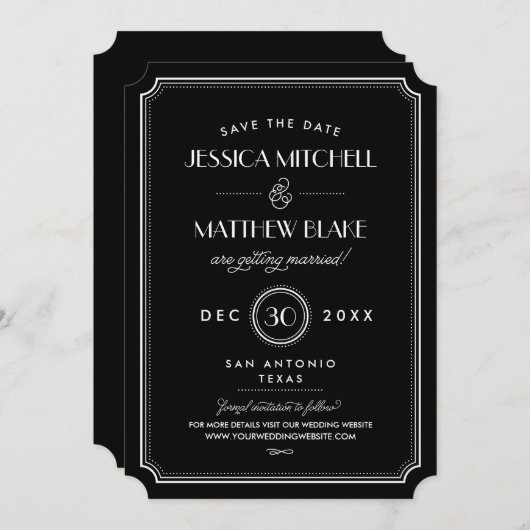 Monogramm für Schwarz-Weiß-Art-Deco Save the Date (Vorne/Hinten)