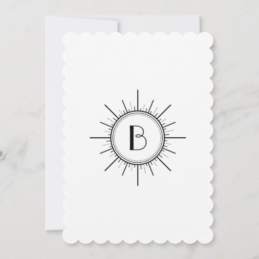 Monogramm für Schwarz-Weiß-Art-Deco Save the Date (Rückseite)