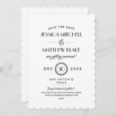 Monogramm für Schwarz-Weiß-Art-Deco Save the Date (Vorne/Hinten)