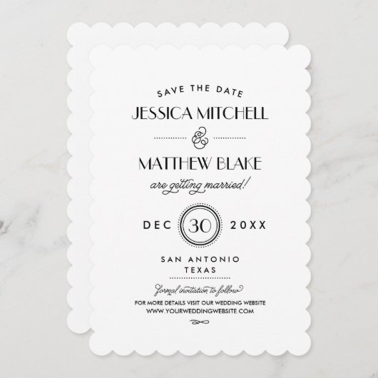 Monogramm für Schwarz-Weiß-Art-Deco Save the Date (Vorne/Hinten)