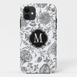 Monogramm für Schwarz-Weiß-Blume Case-Mate iPhone Hülle