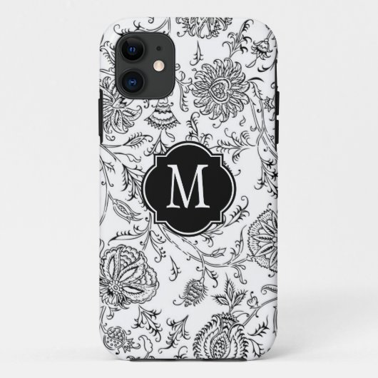 Monogramm für Schwarz-Weiß-Blume Case-Mate iPhone Hülle (Rückseite)