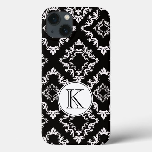 Monogramm für Schwarz-Weiß-Damask Case-Mate iPhone Hülle (Rückseite)