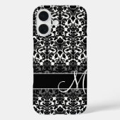 Monogramm für Schwarz-Weiß-Damaskus-Muster Case-Mate iPhone Hülle (Rückseite)