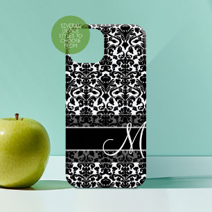 Monogramm für Schwarz-Weiß-Damaskus-Muster iPhone 16 Hülle