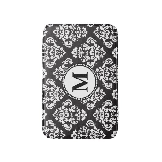 Monogramm für Schwarz-Weiß-Damast Badematte (Vorderseite Vertikal)