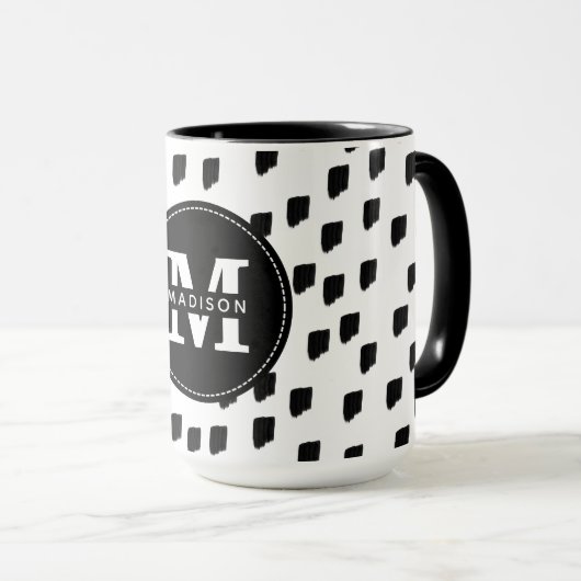 Monogramm für Schwarz-Weiß-Pinselstrich Tasse (VorderseiteRechts)