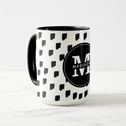 Monogramm für Schwarz-Weiß-Pinselstrich Tasse (Vorderseite Links)