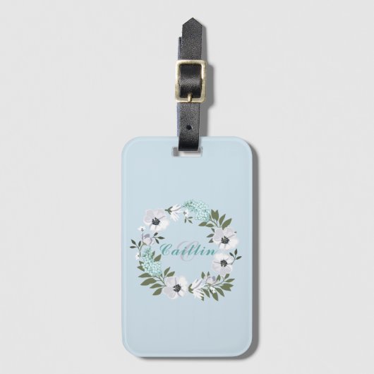 Monogramm für Schwarz, Weiß und Aquamarine Blumenm Gepäckanhänger (Vorderseite Vertikal)