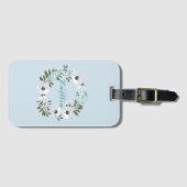 Monogramm für Schwarz, Weiß und Aquamarine Blumenm Gepäckanhänger (Vorderseite (Horizontal))