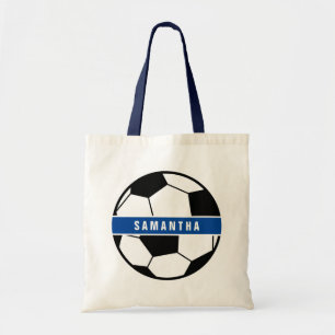 Monogramm für Schwarz-weiß- und Blue-Soccer-Sporta Tragetasche