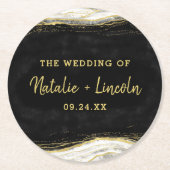 Monogramm für Schwarz-weiß- und Goldgeode Runder Pappuntersetzer (Vorderseite)