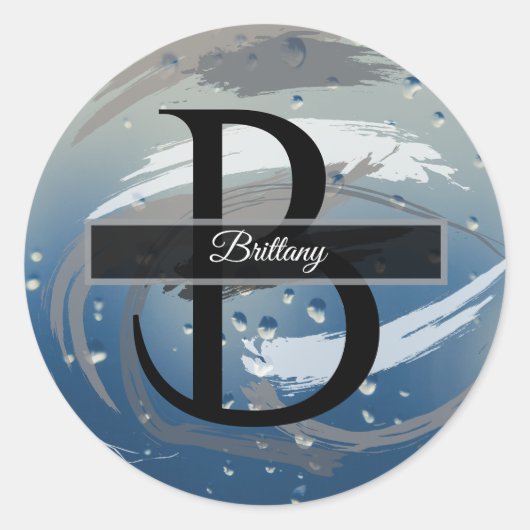 Monogramm für Schwarz, Weiß und Grau Runder Aufkleber (Vorderseite)