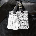 Monogramm für Schwarz-weiße florale Bezeichnung Gepäckanhänger<br><div class="desc">Mit diesem schicken Gepäckanhänger mit modernem Schwarz-Weiß-Blumenmuster und botanischem Muster können Sie Ihren Reisestil noch weiter verbessern. Die Vorderseite zeigt eine fett formatierte Serif-Initial-Monogramm, gepaart mit Ihrem Vornamen in eleganter Schrift-Typografie, und schafft so ein ausgeklügeltes Aussehen. Auf der Rückseite, ein Hinweis auf das Blumenmuster oben, fügt eine Touch Flair hinzu,...</div>