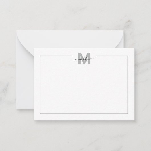 Monogramm für Schwarz-weiße Skriptkalligraphie Mitteilungskarte (Vorderseite)