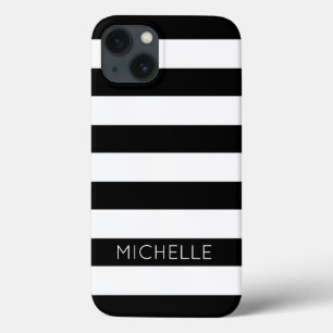 Monogramm für Schwarz-weiße Streifen Individuelle  iPhone 13 Hülle
