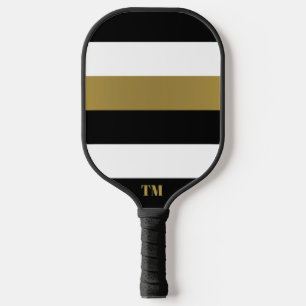 Monogramm für Schwarz-weiße Streifen Pickleball Schläger