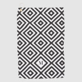 Monogramm für Schwarz-weißes geometrisches Muster Golfhandtuch (Vorderseite)