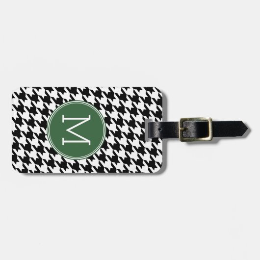 Monogramm für Schwarz-weißes grünes Hahnentrittmus Gepäckanhänger (Vorderseite horizontal)