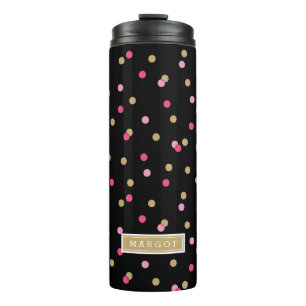 Monogramm für schwarze rosa und goldene Konfetti-P Thermosbecher