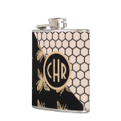 Monogramm für Schwarze und Goldbienen und rosa Hon Flachmann (Links)