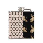 Monogramm für Schwarze und Goldbienen und rosa Hon Flachmann (Rückseite)