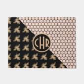 Monogramm für Schwarze und Goldbienen und rosa Hon Fußmatte (Vorderseite)