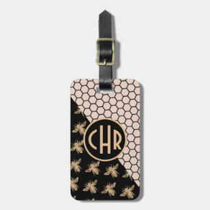 Monogramm für Schwarze und Goldbienen und rosa Hon Gepäckanhänger