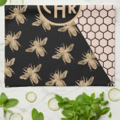 Monogramm für Schwarze und Goldbienen und rosa Hon Geschirrtuch (Gefaltet)