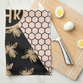 Monogramm für Schwarze und Goldbienen und rosa Hon Geschirrtuch (Viertel Falte)