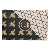 Monogramm für Schwarze und Goldbienen und rosa Hon Kissenbezug (Rückseite)