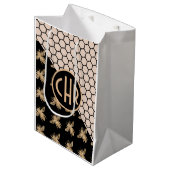 Monogramm für Schwarze und Goldbienen und rosa Hon Mittlere Geschenktüte (Vorderseite Schrägansicht)