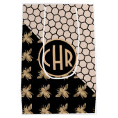 Monogramm für Schwarze und Goldbienen und rosa Hon Mittlere Geschenktüte (Rückseite)
